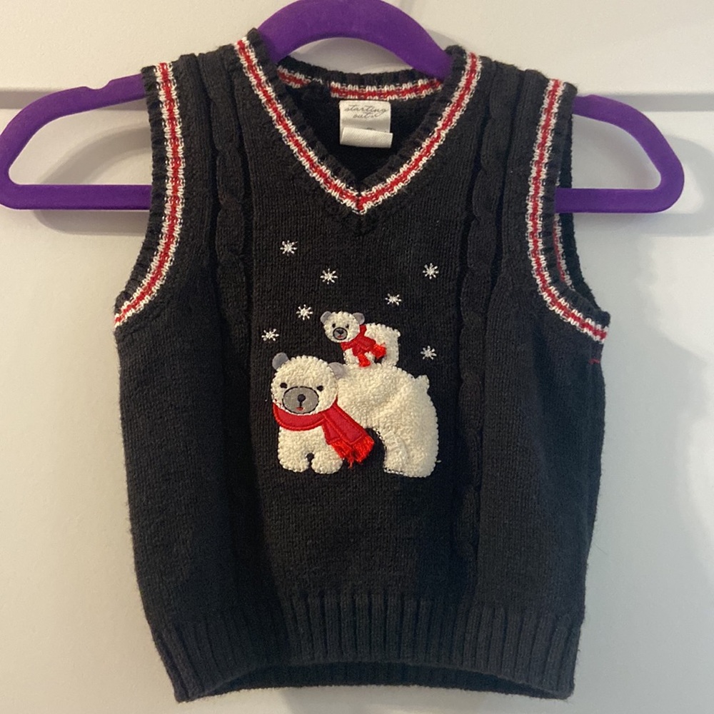 Starting Out 9 month polar bear sweater vest  black, red, and white like new!
